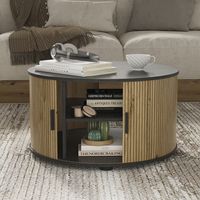 Mesa de centro Selva, Roble/negro, 80 x 80 cm con puerta corredera, Vicco