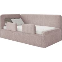 Selsey FANKO – Lit enfant 90x200 cm avec barrière de sécurité, matelas, tête de lit à gauche, en peluche, rose poudré