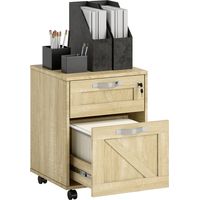 Cajonera de Oficina con 2 Cajones Cajonera con Ruedas con Cerradura Carpetas Colgantes para Tamaño A4 41x42x56cm Natural