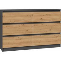CDF Kommode Malwa M6 120 Farbe: Anthrazit - Eiche Artisan Schrank für Dokumente, Kleinigkeiten Ideal für Wohnzimmer, Schlafzimmer, Kinderzimmer, Jugendzimmer und Büro 6 geräumige Schubladen