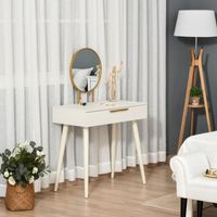 Tocador con Espejo Redondo Mesa de Maquillaje con 2 Cajones Estilo Moderno para Dormitorio Vestuario 80x40x123 cm Blanco