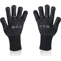 Gants de barbecue universels, résistants à la chaleur jusqu'à 800 °C, antidérapants, ignifuges, en silicone, avec protection de l'avant-bras, pour barbecue, four, cheminée (noir)