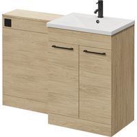Napoli 460 Cento Light Oak 1200mm 2 Door Vanity Unit Toilet Suite with Glide Basin - 1200mm - Matt Black 160mm HandleWithout Kingston Toilet Pan