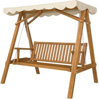 Dondolo giardino legno massello pino con tettoia parasole poliestere PA 162x130x185cm 240kg