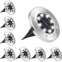 Ensemble de 8 spots solaires encastrables d'extérieur, blanc froid 6000K, étanches IP65, pour allée, jardin, terrasse, cour, pelouse - RW