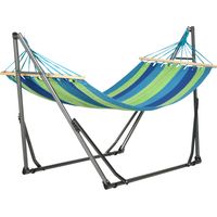 Hamaca 2 en 1 avec Tendedero et Barra, Acero, Jardín, 270x100x94 cm, Azul y Verde