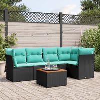 vidaXL 6 Piece Garden Sofa Set with Cushions Black Poly Rattan (US only)