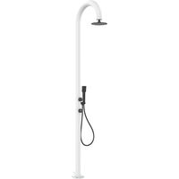 SINED Ducha Jardín Blanca de Aluminio con ducha de mano Agua Caliente y Fría Alcachofa Antical Doble Conexión Inferior y Lateral Ideal para Interiores o Exteriores Modelo LUNA ALU D BIANCA