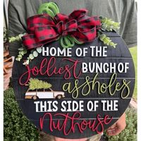 Christmas Welcome Sign, Christmas Wooden Door Sign Wreath Ornament Outdoor Welcome Wooden Door Sign(Black)