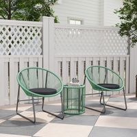 Ensemble de jardin en rotin 2 places vert avec table en verre, coussins déhoussables, résistant aux intempéries