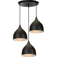 Pendant Light Fixture, 3 Lights Spiral Modern Hanging Lights with Lampshade, Industrial Dome Chandelier for Kitchen Island Black Round Base