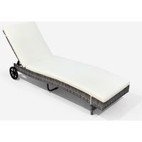 Lettino prendisole reclinabile da giardino in rattan con ruote Hooma - Bianco