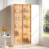 Vitrine Vitrée 165 cm – 3 Portes, Éclairage LED Multicolore Réglable – Verre de Sécurité, Étagères Réglables, Anti‑Basculement – Blanc