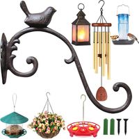 Crochet de suspension pour plantes en fer forgé de 25 cm de profondeur - Support intérieur et extérieur pour paniers suspendus, plantes, mangeoires à oiseaux, lanternes et carillons éoliens