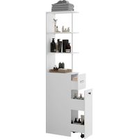 Puluomis – Meuble de rangement salle de bain haut – 3 tiroirs et 3 compartiments ouverts – Compact 40 × 23 × 167 cm – Surface mate résistante à l'humidité
