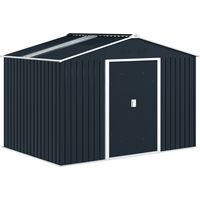 Outsunny cobertizo de jardín de exterior 4,9 m² 277x195x192 cm caseta de jardín con 2 puertas corredizas base refuerzo (suelo no incluido) gris oscuro