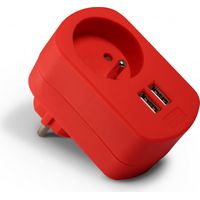 Chargeur secteur 2 USB-A 3,4 A + prise de courant 16 A - rouge