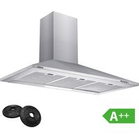Ciarra – Hotte murale 90cm – Aspiration 406m³/h – 3 vitesses – Évacuation ou recyclage – Filtre charbon inclus – Inox