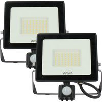 Arum Lighting – Lot de 2 projecteurs LED 50W noir – Détecteur de mouvement IP65 – Lumière blanche froide 6000K – Angle d'éclairage 120°
