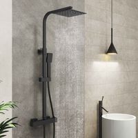 AICA Bathroom Thermostatic Mixer Shower Set Matte Black Twin Head Exposed Valve