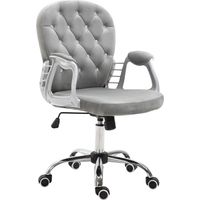 Silla de Escritorio de Terciopelo con Altura Ajustable Reposabrazos y Decoraciones de Diamantes 59,5x60,5x93-103 cm Gris