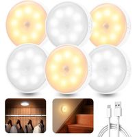 6-teiliges LED-Lichtset mit Bewegungsmelder für den Innenbereich, wiederaufladbares LED-Nachtlicht mit 3 Lichtmodi, kabellose LED-Beleuchtung für Treppenhaus, Flur, Schlafzimmer, Kleiderschrank, Küche