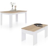 Pack mesa de comedor 123 y mesa de centro Vita Blanco Artik (Blanco Mate) - Roble Canadian 75cm (ancho) x 78cm (alto)