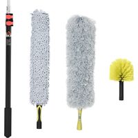 Kit nettoyage maison avec perche télescopique, plumeau toiles d'araignée, microfibre, plumeau ventilateur plafond, jaune gris