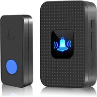 Kabellose Mini-Türklingel, IP55 wasserdicht, elektronisches Außenklingel-Set mit 300 m Reichweite, 38 Melodien in 5 Lautstärkestufen, blauer LED für Zuhause, Büro, Hotel, Notfälle, Schwarz