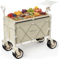 Homecall Bollerwagen 3-in-1 Bollerwagen Faltbar mit Tischplatte & Sonnendach für Sand-160L, (bis 150kg UV50+ wasserdicht All-Terrain Räder, Großes Fassungsvermögen, mit Rädern), Geeignet für Camping,