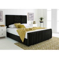 Gracie Black Plush Velvet Matching Buttons Single Bed Frame
