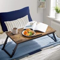 Songmics – Table de lit pour ordinateur portable jusqu’à 14,3 pouces – Plateau inclinable 5 positions – Pieds réglables – Tiroir de rangement – Marron foncé rustique