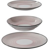 Service vaisselle en porcelaine 18 pièces – 6 assiettes plates 26,5 cm – 6 assiettes creuses 20,3 cm – 6 petites assiettes 19 cm – Imprimé discret – Secret De Gourmet