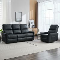 MADRID 1+3 SEATER MANUAL RECLINER AIR LEATHER SOFA SET BLACK