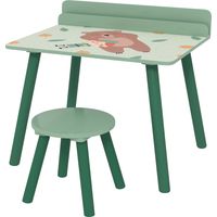 Mesa infantil verde con silla y estante para libros +3 años 70x50x48 cm