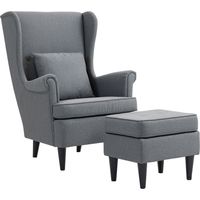 Poltrona Salotto Tessuto con Pouf Grigio 75x83x104 cm