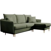 Selsey Volio – Canapé d'angle convertible, velours déperlant, universel, pieds dorés, Vert sauge
