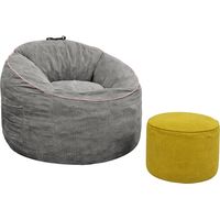 Ergonomic Curved Bean Bag Chair with Detachable Storage Pocket and Matching Cylindrical Ottoman for Modern Home Comfort