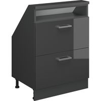 Mobile cucina sottotetto R-Line, Antracite lucido/antracite, 60 cm con 2 cassetti, Vicco