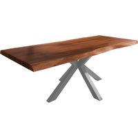 Esstisch Baumkante massiv Akazie nussbaumfarben 240 x 120 Spider-Gestell Metall silber TITAN