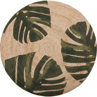 Beliani – Tapis rond en jute beige et vert à motif botanique – Ø 140 cm – Tapis tressé pour chambre et salon au style bohème