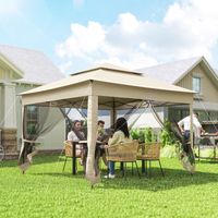 Tonnelle de jardin pop-up pliant 3 x 3 m métal polyester imperméabilisé anti UV moustiquaires sac de transport crème