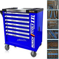 Servante d'atelier roulante XXL 7 tiroirs dont 6 outillés – Armoire à outils avec placard latéral – Plateau en aluminium – Glissières renforcées – Kraft Müller