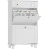 Mueble Zapatero Blanco Zapatero Estrecho con 2 Puertas Abatibles y 1 Cajón para 8 Pares de Zapatos 60x23,5x98,5 cm