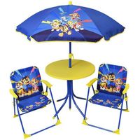 Set da giardino FUN HOUSE PAT'PATROUILLE - 1 tavolo 46 x Ø46 cm, 2 sedie 53 x L.38,5 x P.37,5 cm e 1 ombrellone H.125 x Ø100 cm