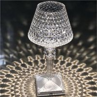 Lampada Da Tavolo In Cristallo Senza Fili Usb Ricaricabile Touch A 3 Vie 28x12cm -