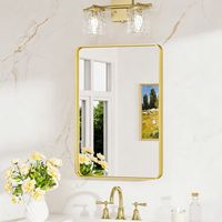 Keonjinn Miroir salle de bains 40x50cm en verre trempé résistant, Miroir mural avec cadre en aluminium, WC miroir rectangulaire pouvant être posé verticalement et horizontalement, Doré