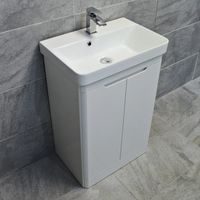 Curved Vanity Basin Unit Sink Gloss White Ross 550mm and 700mm with Tap Option, 550mm-No Tap Pack