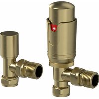 Galiflo Angled Thermostatic Radiator Valve & Lockshield – Brushed Brass, 15mm TRV