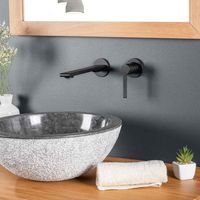 Wanda Collection – Mitigeur mural pour lavabo noir – Finition mate – Hauteur 7,1 cm – Saillie du bec 18 cm – Économie d'eau avec mousseur